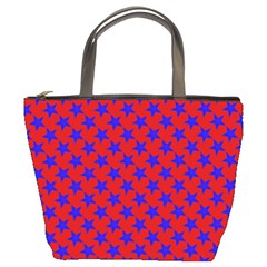 Blue Stars Pattern On Red Bucket Bag by BrightVibesDesign