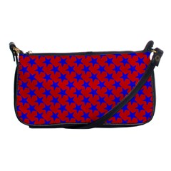 Blue Stars Pattern On Red Shoulder Clutch Bag by BrightVibesDesign