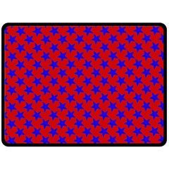 Blue Stars Pattern On Red Fleece Blanket (large)  by BrightVibesDesign