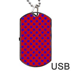 Blue Stars Pattern On Red Dog Tag Usb Flash (two Sides) by BrightVibesDesign