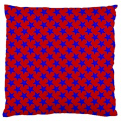 Blue Stars Pattern On Red Large Cushion Case (one Side) by BrightVibesDesign