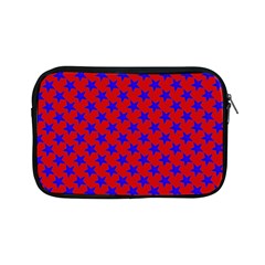 Blue Stars Pattern On Red Apple Ipad Mini Zipper Cases by BrightVibesDesign