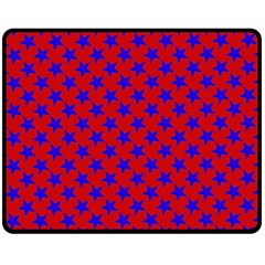 Blue Stars Pattern On Red Double Sided Fleece Blanket (medium)  by BrightVibesDesign