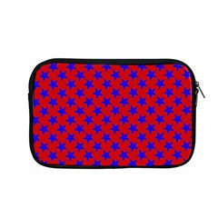 Blue Stars Pattern On Red Apple Macbook Pro 13  Zipper Case by BrightVibesDesign