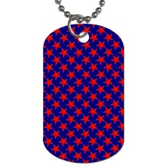 Red Stars Pattern On Blue Dog Tag (two Sides) by BrightVibesDesign