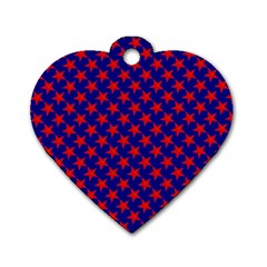 Red Stars Pattern On Blue Dog Tag Heart (two Sides) by BrightVibesDesign