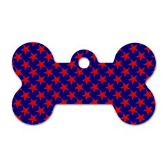 Red Stars Pattern On Blue Dog Tag Bone (one Side) by BrightVibesDesign