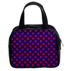 Red Stars Pattern On Blue Classic Handbag (two Sides) by BrightVibesDesign