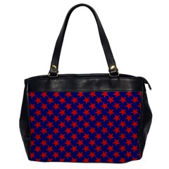 Red Stars Pattern On Blue Oversize Office Handbag by BrightVibesDesign