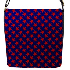 Red Stars Pattern On Blue Flap Closure Messenger Bag (s) by BrightVibesDesign