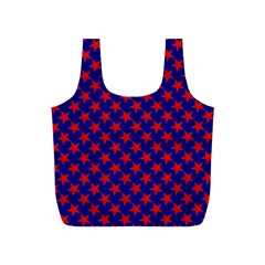 Red Stars Pattern On Blue Full Print Recycle Bag (s) by BrightVibesDesign