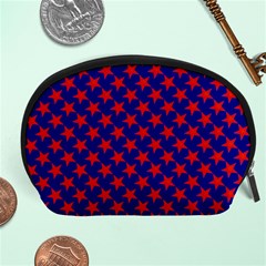 Red Stars Pattern On Blue Accessory Pouch (large) by BrightVibesDesign