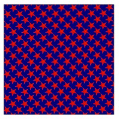 Red Stars Pattern On Blue Large Satin Scarf (square) by BrightVibesDesign