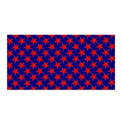 Red Stars Pattern On Blue Satin Wrap by BrightVibesDesign