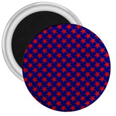 Red Stars Pattern On Blue 3  Magnets by BrightVibesDesign