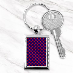 Red Stars Pattern On Blue Key Chains (rectangle)  by BrightVibesDesign