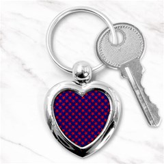 Red Stars Pattern On Blue Key Chains (heart)  by BrightVibesDesign