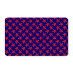 Red Stars Pattern On Blue Magnet (rectangular) by BrightVibesDesign