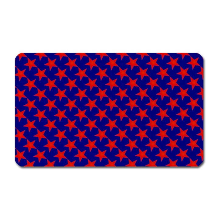 Red Stars Pattern On Blue Magnet (Rectangular)