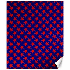 Red Stars Pattern On Blue Canvas 8  X 10  by BrightVibesDesign