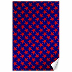 Red Stars Pattern On Blue Canvas 20  X 30  by BrightVibesDesign