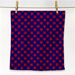 Red Stars Pattern On Blue Face Towel Front