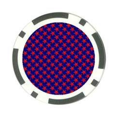 Red Stars Pattern On Blue Poker Chip Card Guard (10 Pack) by BrightVibesDesign