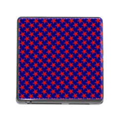 Red Stars Pattern On Blue Memory Card Reader (square 5 Slot) by BrightVibesDesign