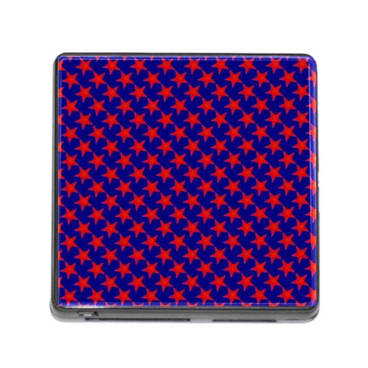 Red Stars Pattern On Blue Memory Card Reader (Square 5 Slot)