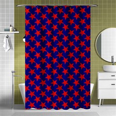 Red Stars Pattern On Blue Shower Curtain 48  X 72  (small)  by BrightVibesDesign