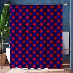 Red Stars Pattern On Blue Shower Curtain 60  X 72  (medium)  by BrightVibesDesign