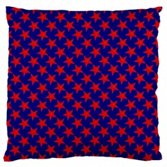 Red Stars Pattern On Blue Large Cushion Case (two Sides) by BrightVibesDesign