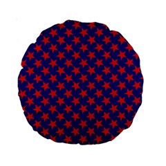 Red Stars Pattern On Blue Standard 15  Premium Round Cushions by BrightVibesDesign