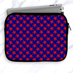 Red Stars Pattern On Blue Apple Ipad 2/3/4 Zipper Cases by BrightVibesDesign