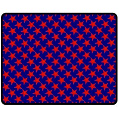 Red Stars Pattern On Blue Double Sided Fleece Blanket (medium)  by BrightVibesDesign