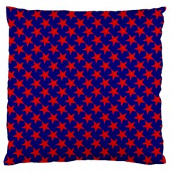 Red Stars Pattern On Blue Large Flano Cushion Case (one Side) by BrightVibesDesign