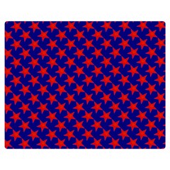 Red Stars Pattern On Blue Double Sided Flano Blanket (medium)  by BrightVibesDesign