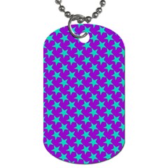 Turquoise Stars Pattern On Purple Dog Tag (one Side) by BrightVibesDesign