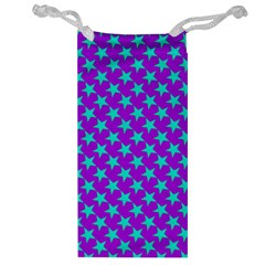 Turquoise Stars Pattern On Purple Jewelry Bag by BrightVibesDesign