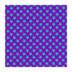 Turquoise Stars Pattern On Purple Medium Glasses Cloth (2-side) by BrightVibesDesign