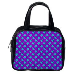 Turquoise Stars Pattern On Purple Classic Handbag (one Side) by BrightVibesDesign