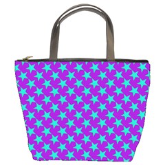 Turquoise Stars Pattern On Purple Bucket Bag by BrightVibesDesign