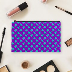 Turquoise Stars Pattern On Purple Cosmetic Bag (medium) by BrightVibesDesign