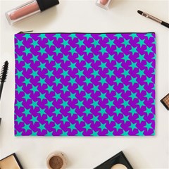 Turquoise Stars Pattern On Purple Cosmetic Bag (xl) by BrightVibesDesign