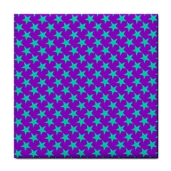 Turquoise Stars Pattern On Purple Tile Coasters by BrightVibesDesign