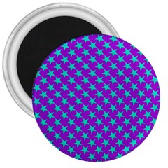 Turquoise Stars Pattern On Purple 3  Magnets by BrightVibesDesign