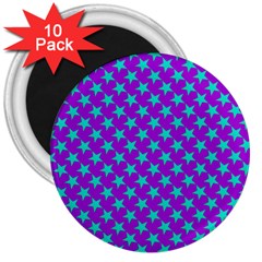 Turquoise Stars Pattern On Purple 3  Magnets (10 Pack)  by BrightVibesDesign