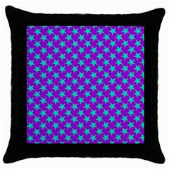 Turquoise Stars Pattern On Purple Throw Pillow Case (black) by BrightVibesDesign