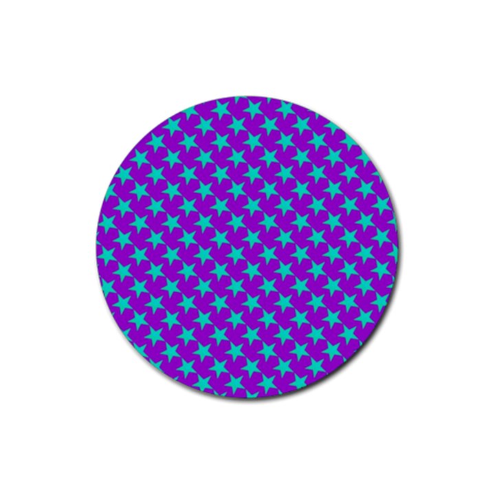 Turquoise Stars Pattern On Purple Rubber Round Coaster (4 pack) 