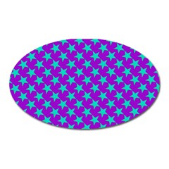 Turquoise Stars Pattern On Purple Oval Magnet by BrightVibesDesign